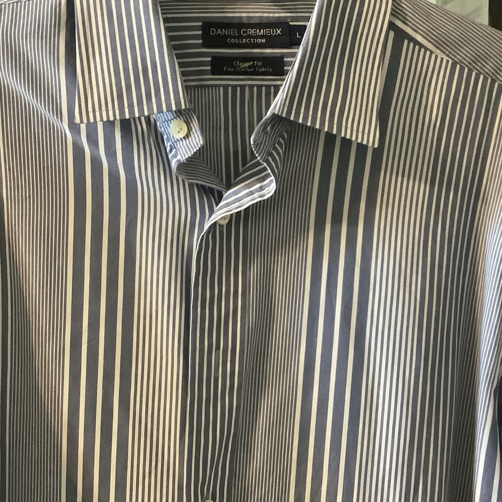 Daniel Cremieux Men's Pinstripe Dress Shirt - Blue‎ gray and White, Large